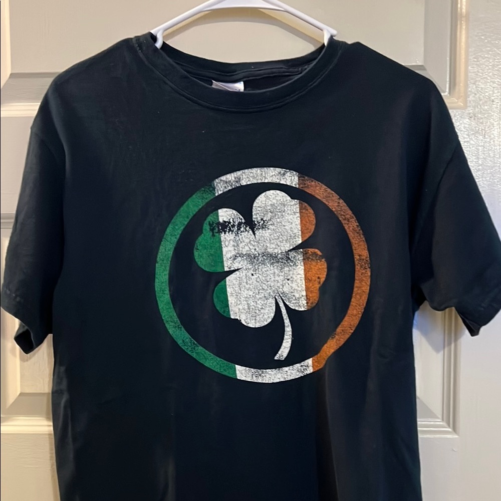 Black T-Shirt with Irish Clover Design